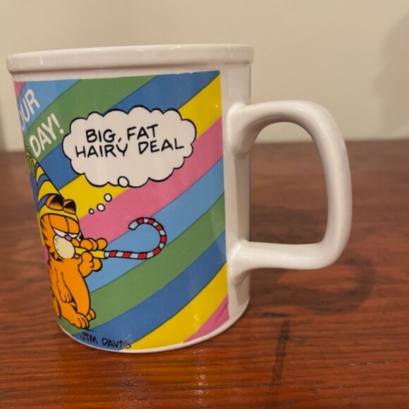 Vintage 1978 Enesco Garfield It’s Your Birthday "Big Fat Hairy Deal" Mug - Picture 4 of 9